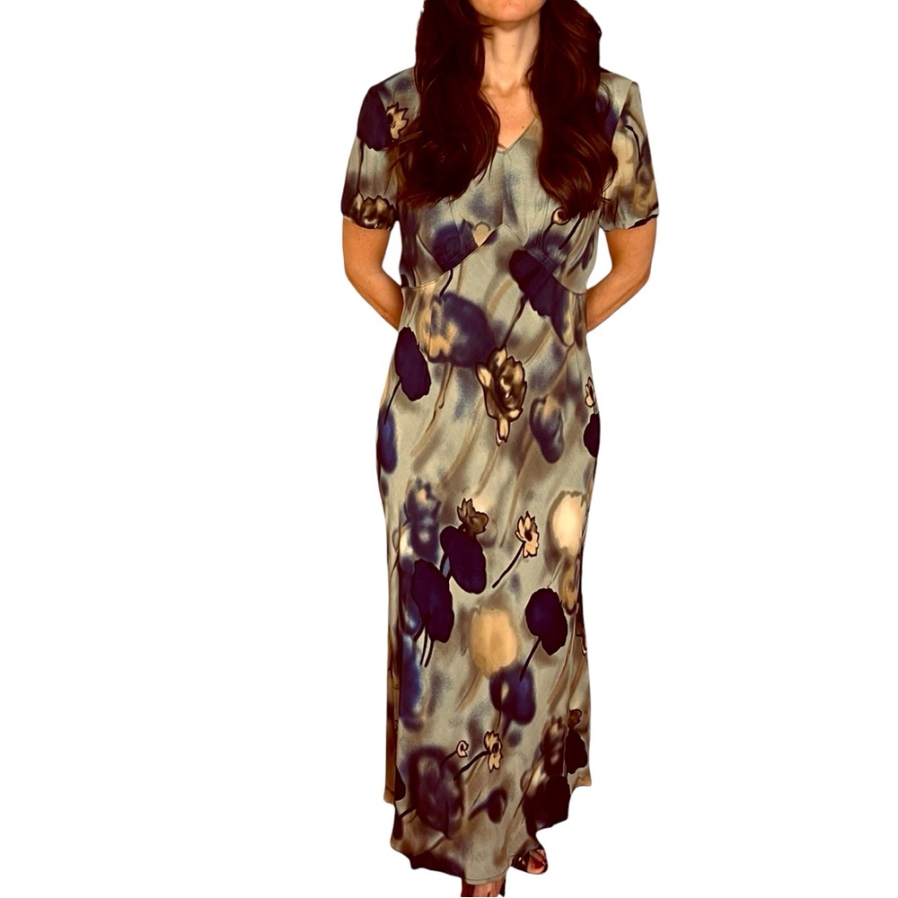 Carole Little Abstract Floral Print Short Sleeve Maxi Dress Size 10